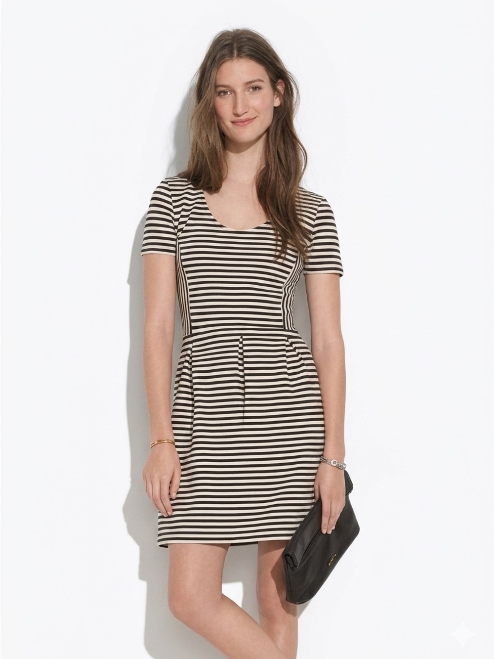 MADEWELL Women’s Black & White Bistro Striped Tee Knit Stretchy Dress Size 10